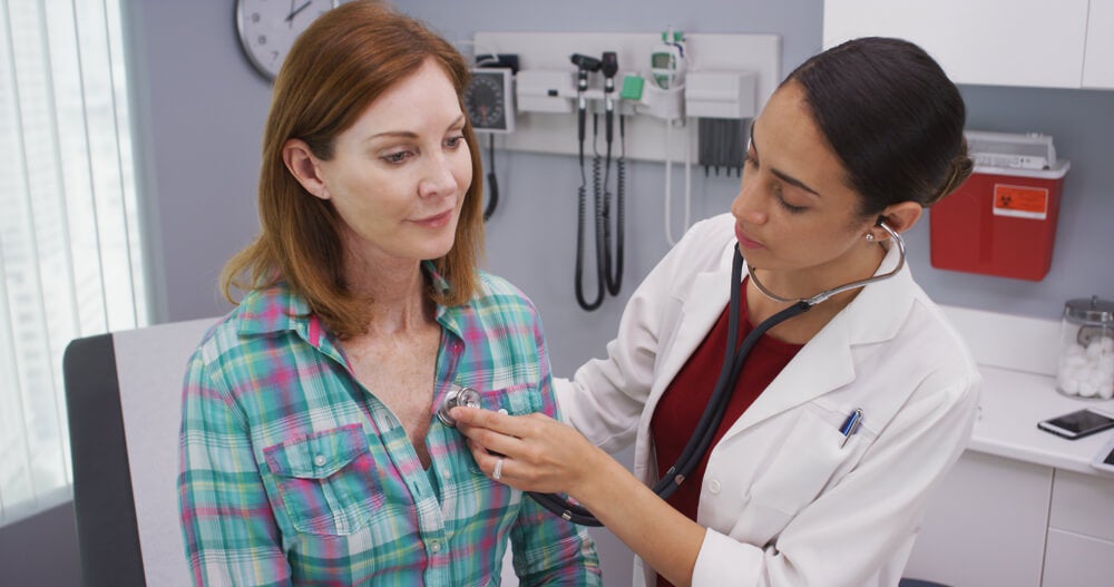 A nurse practitioner performing a physical on her patient