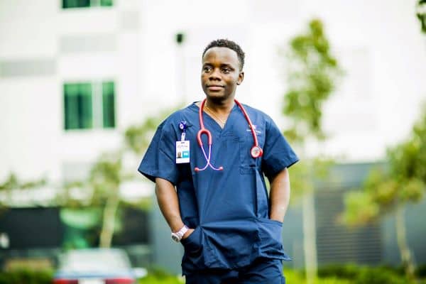 African American male nurse in outdoor setting